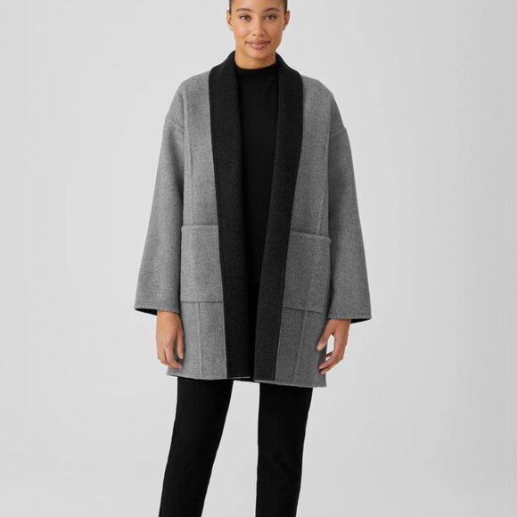 New! Eileen Fisher Moon High Collar Doubleface Wool Cashmere Coat - Picture 1 of 6